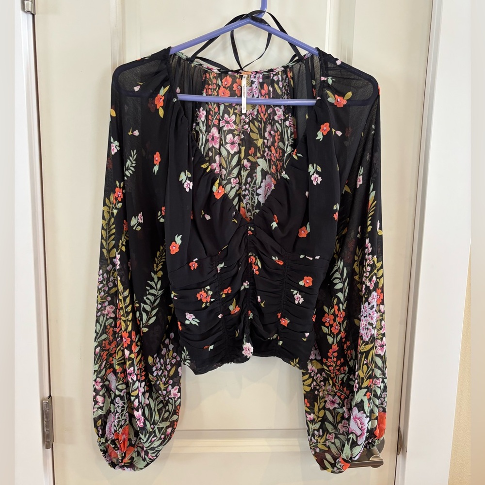 Free People Black Floral Blouse
